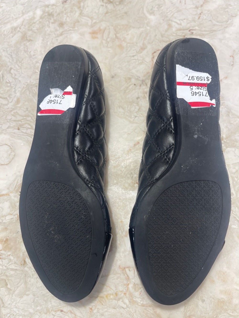 Tory Burch Black Quilted Leather Ballet Flats with Patent Cap-Toe Sz 5 - Picture 2 of 5
